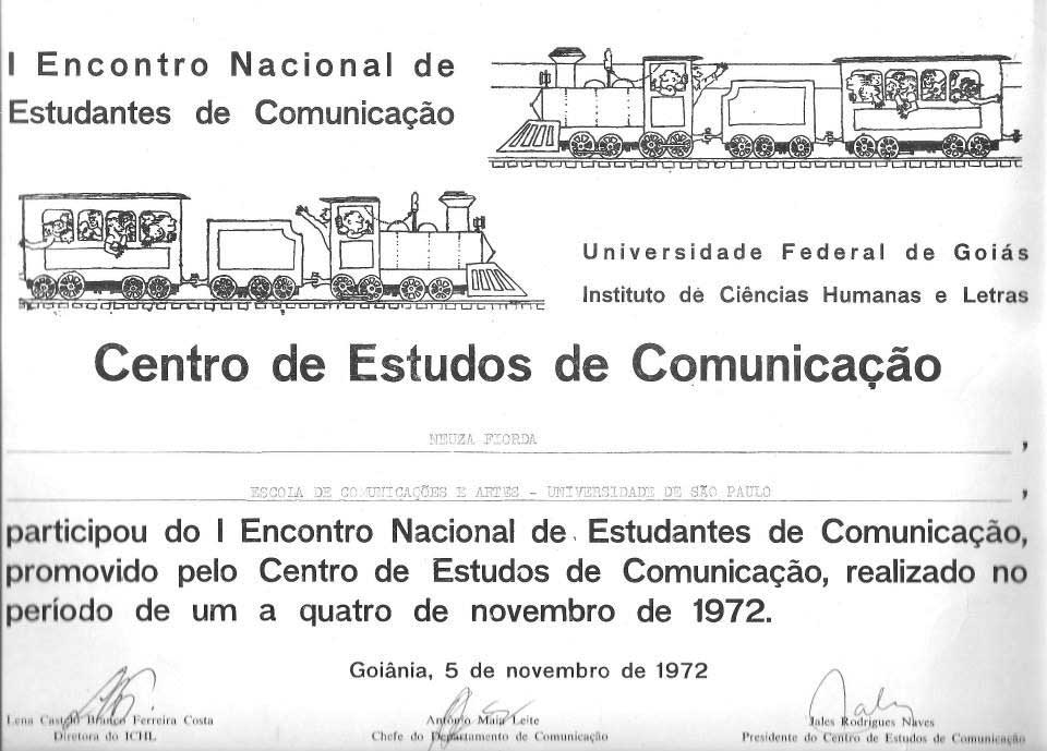 Certificado de participação no I ENECOM, produzido por Laerte Coutinho (contribuição de Neuza Fiorda Chacha)